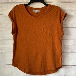 Marled Essentials Burnt Orange Tee Shirt with Folded Cuff Short Sleeves Size M